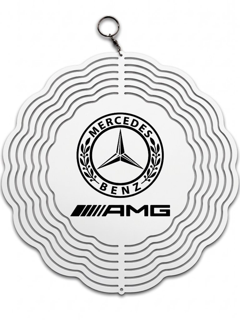 10" Mercedes-Benz AMG Kinetic Wind Spinner - White Metal Hanging Yard Decor